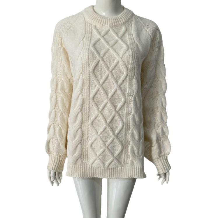 New Autumn and Winter Knitted Twist Loose Round-neck Knitted Sweater, Thickened Pullover Sweater with Thick Stitches