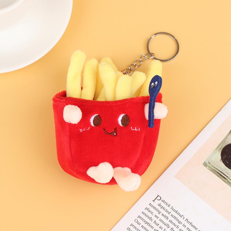 1Pc Food Plush Keychain Hamburger Dog French Fries Stuffed Doll Pendant Toy