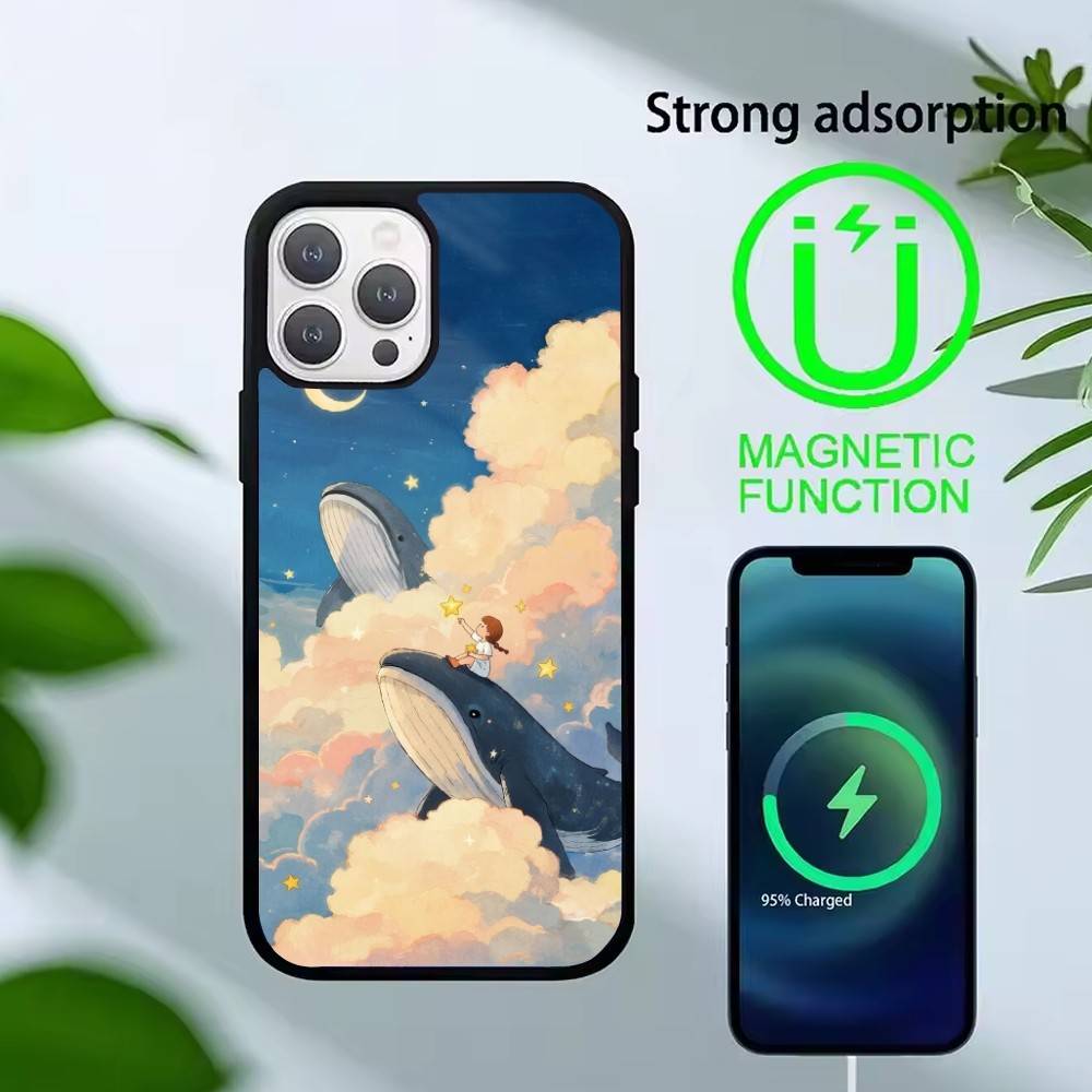 Чехол для телефона 'Падение кита-Арт' для iPhone 14,16,15,13,17,12,Plus,Pro,Max Магнитный Для Magsafe Матовый Чехол
