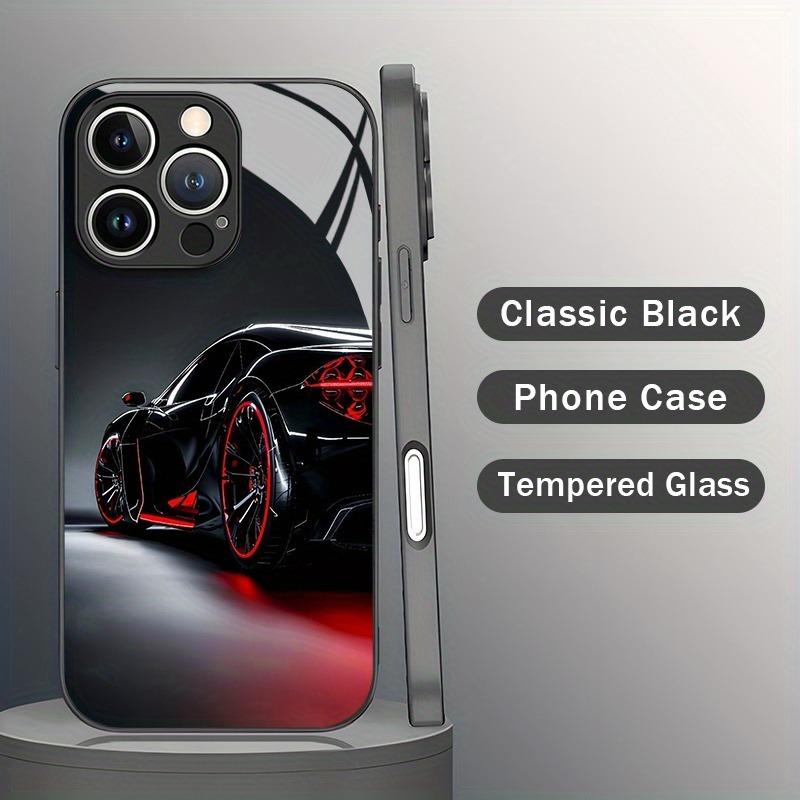 Черный Стильный Чехол для Телефона из Стекла с Рисунком Автомобиля для iPhone 17 Pro Max 11 12 13 14 15 16 Pro 16E 17Air 7 8 15 Plus XR XS X
