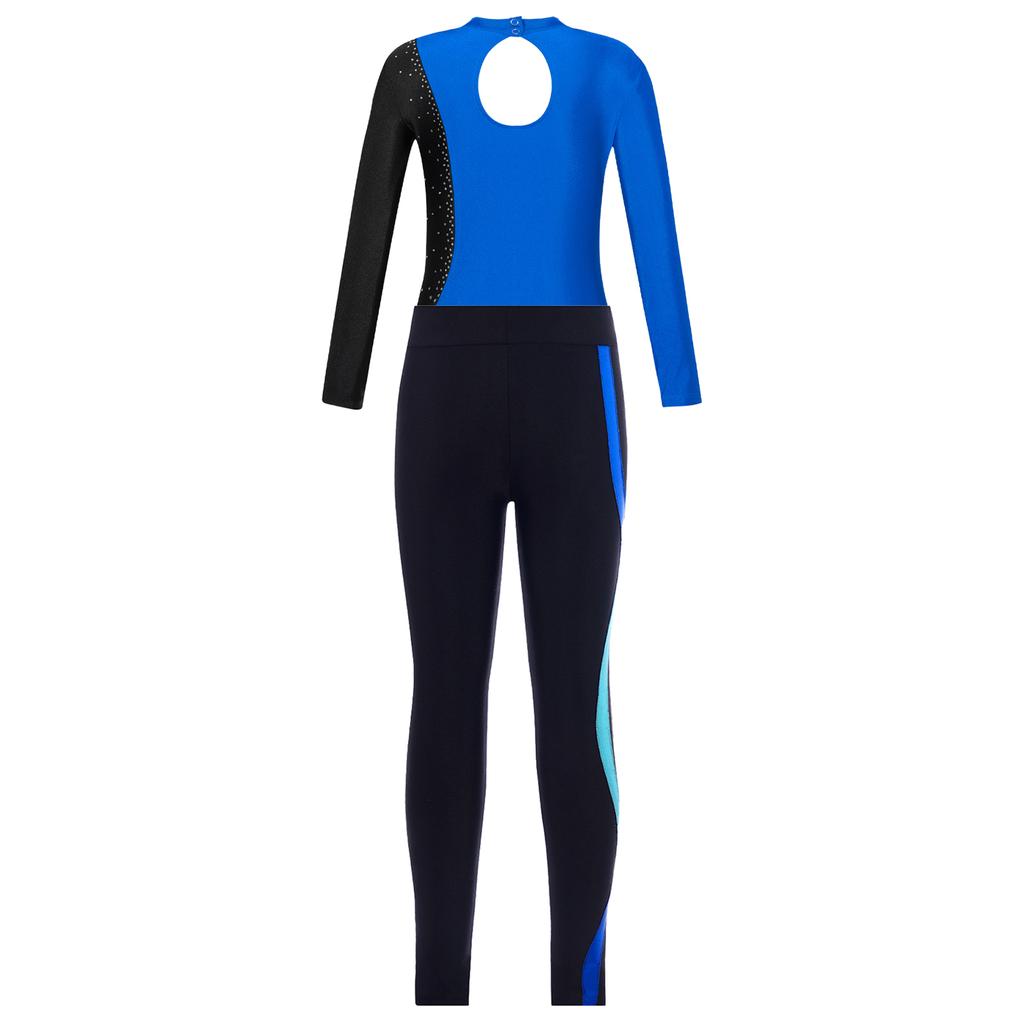 Kids Girls 2Pcs Skating Clothing Long Sleeve Mock Neck Leotard with Leggings Set for Dance Training Wear