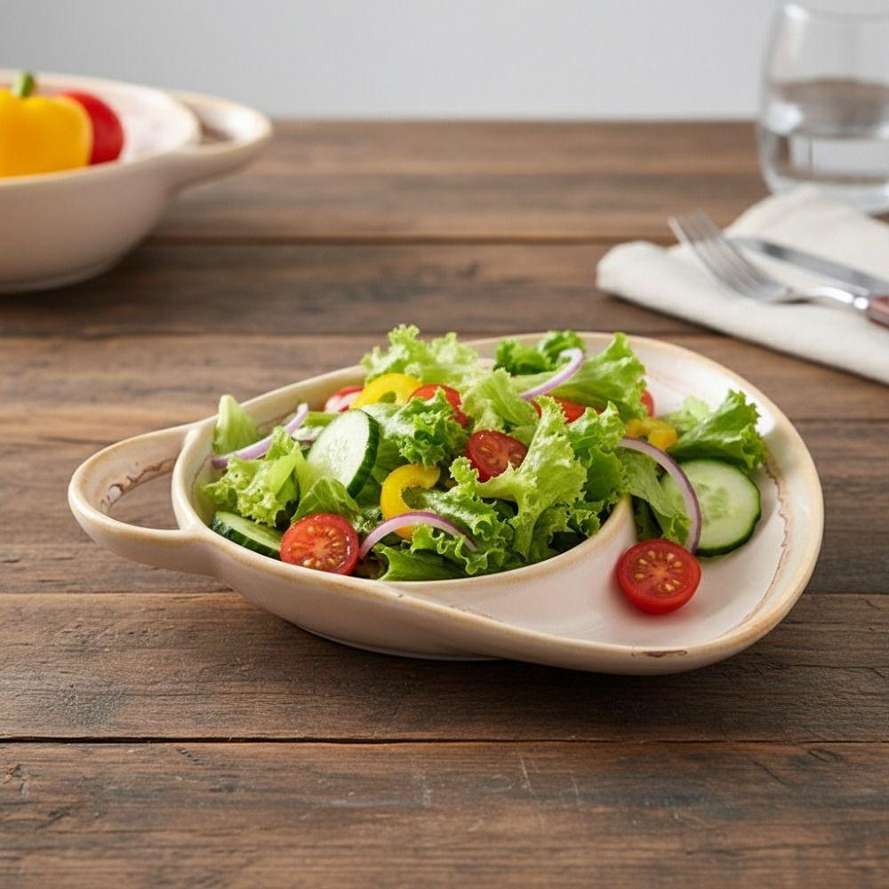 Heat-resistant Vintage Separated Fruit Salad Plate Ceramic French Fry Plate Dinner Dish Hotel