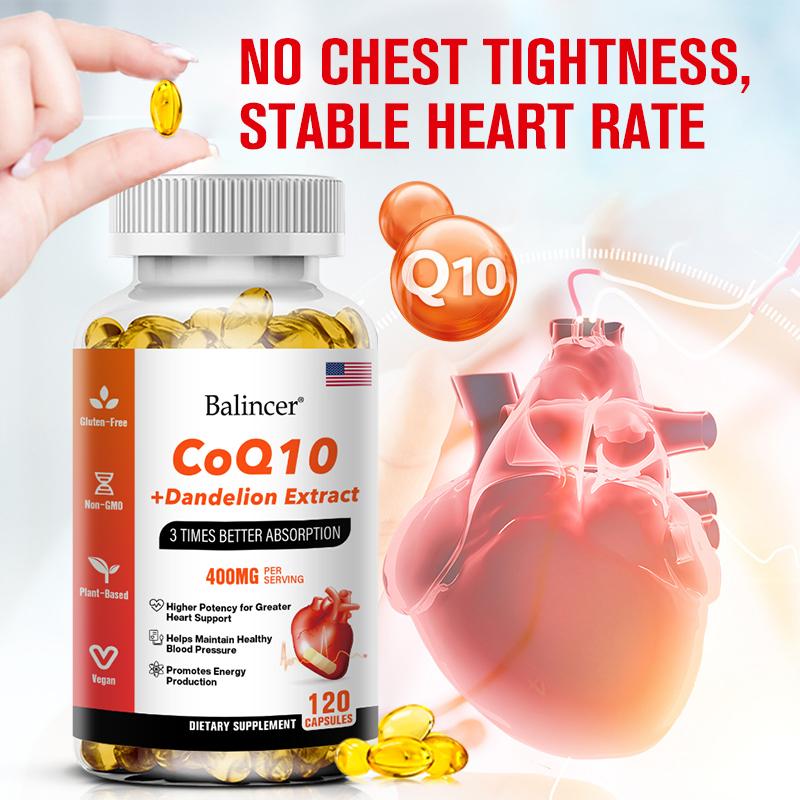 Balincer CoQ10 + Dandelion Extract Supplement, 400mg CoQ10, 120 Caps