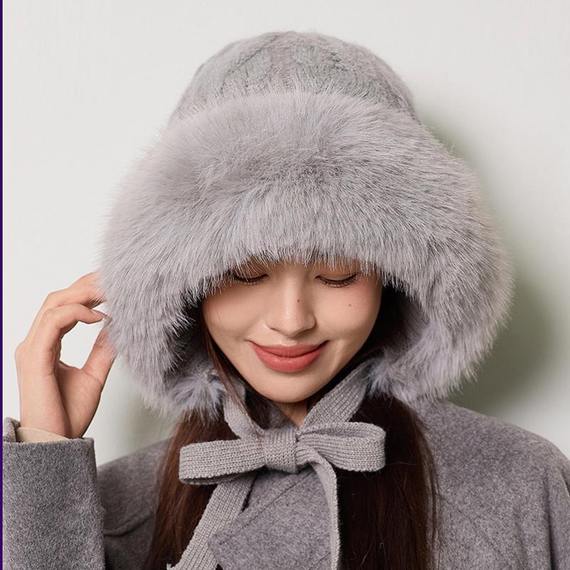 Knitted Hat Women's Autumn Winter Hemp Pattern Wool Collar Wool Hat Velvet Snow Hat
