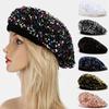 Autumn And Winter Sequins Beret Cap Thermal Warm Outdoor Women Adult Painter Hat