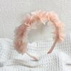 Soft Yarn Headband with Gauze Flowers Faux Pearls Decor Romantic Style Elastic Crown Hairband Parties Weddings Daily Wear
