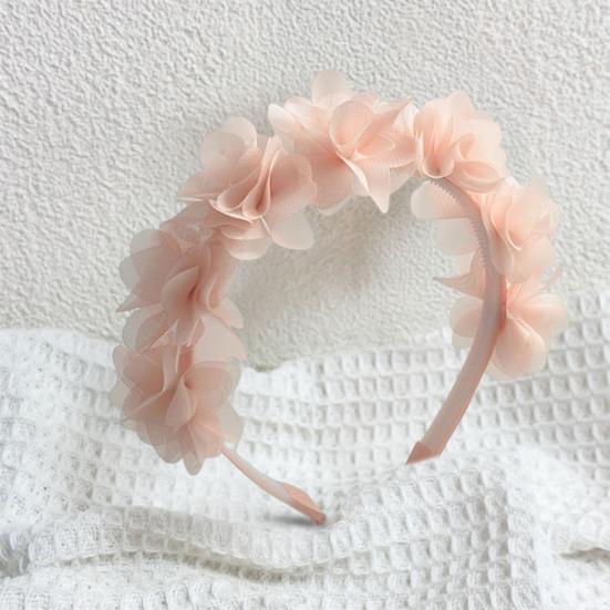 Soft Yarn Headband with Gauze Flowers Faux Pearls Decor Romantic Style Elastic Crown Hairband Parties Weddings Daily Wear