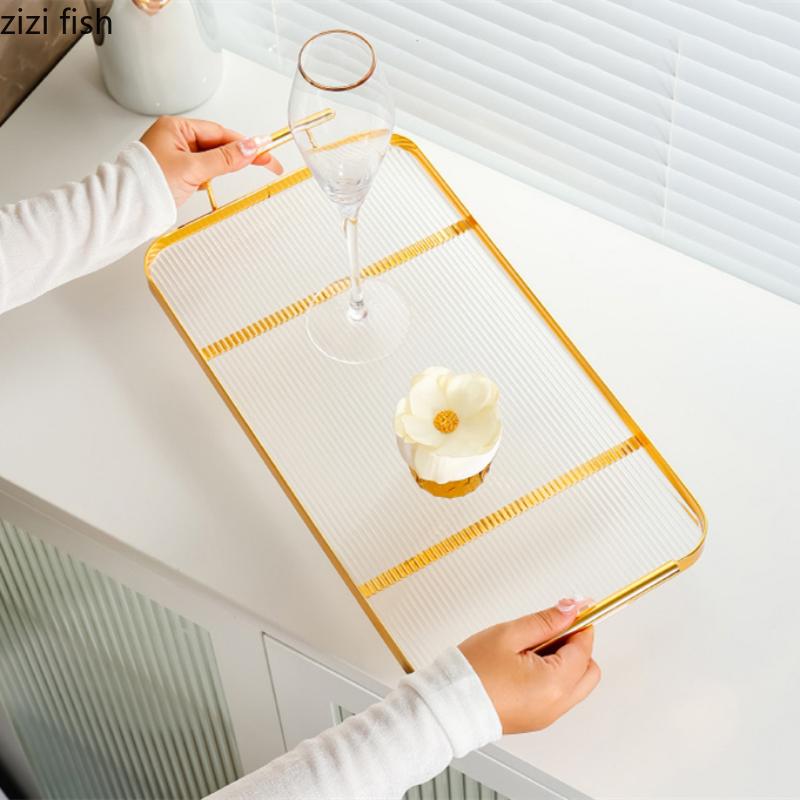 Прямоугольный поднос для хранения Подносы из акрила Iron Art Поднос для чая Декоративные подносы Хлебная тарелка Десертная тарелка Фруктовые тарелки Тарелки для суши