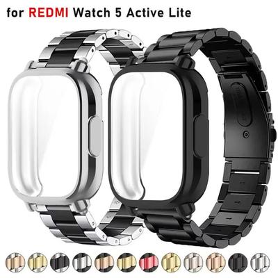 Чехол+Роскошный металлический ремешок для Redmi Watch 5 Active Мягкий ТПУ-чехол для Xiaomi Redmi Watch 5 Lite Ремешок для часов из нержавеющей стали Correa