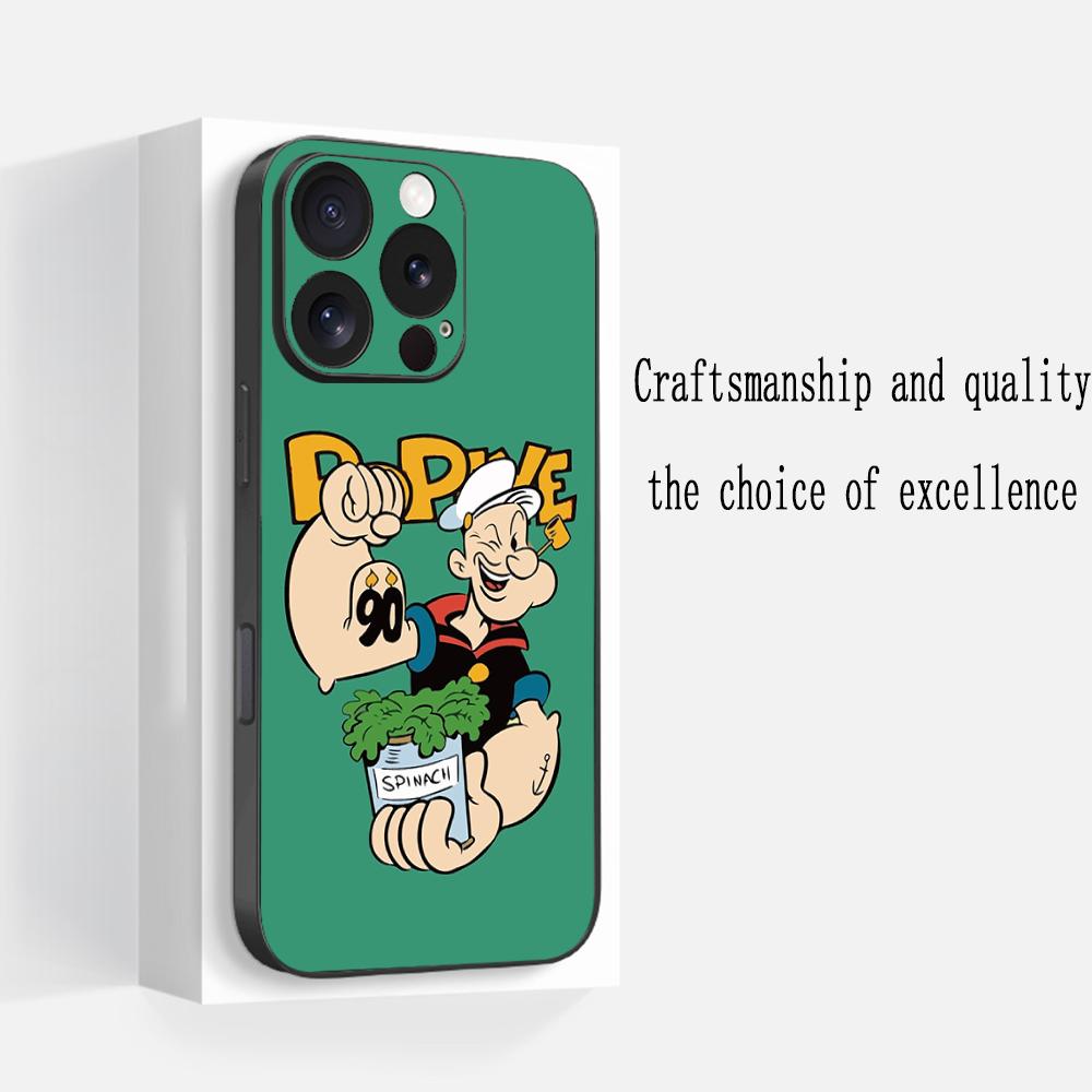 Чехол для телефона с классическим аниме-рисунком Попай Для iPhone 17 16 e 15 14 13 12 Plus Mini Pro Max Мягкий черный Ударопрочный чехол