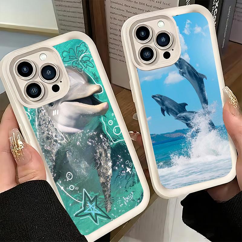 Чехол для телефона iPhone 17 Air 16E 15 16 Pro Max Океан Милый Дельфин Чехол 14 Plus 13 12 Mini Мягкий Силиконовый Fundas