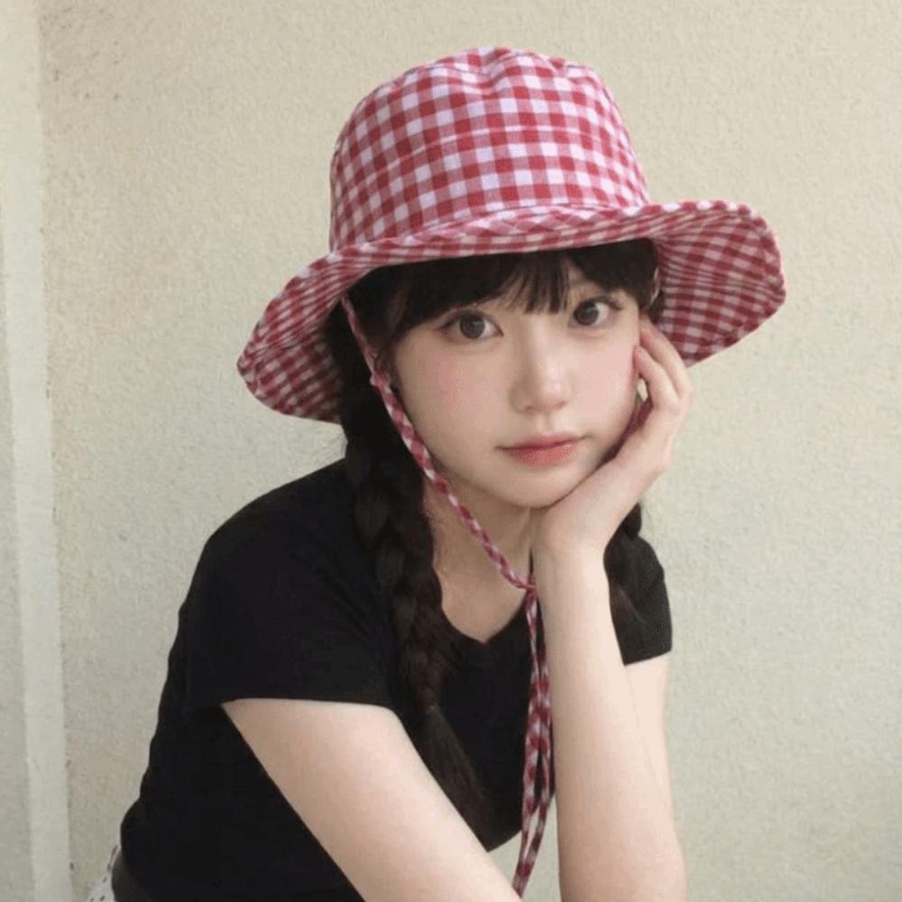 Lattice Y2k Fishmen Hat UV Protection Bucket Hat Fashion Wide Brim Sun Hat Fishing
