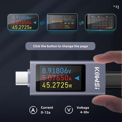 Тестер зарядки мобильного телефона KWS-2303C с вольтметром постоянного тока с высоким током и измерителем мощности (12А)