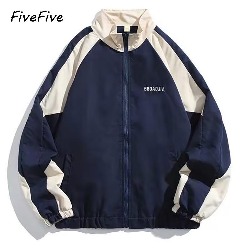 FiveFive Мужская хип-хоп уличная куртка на молнии Ветровка Harajuku Тонкие пальто Спортивные черные синие