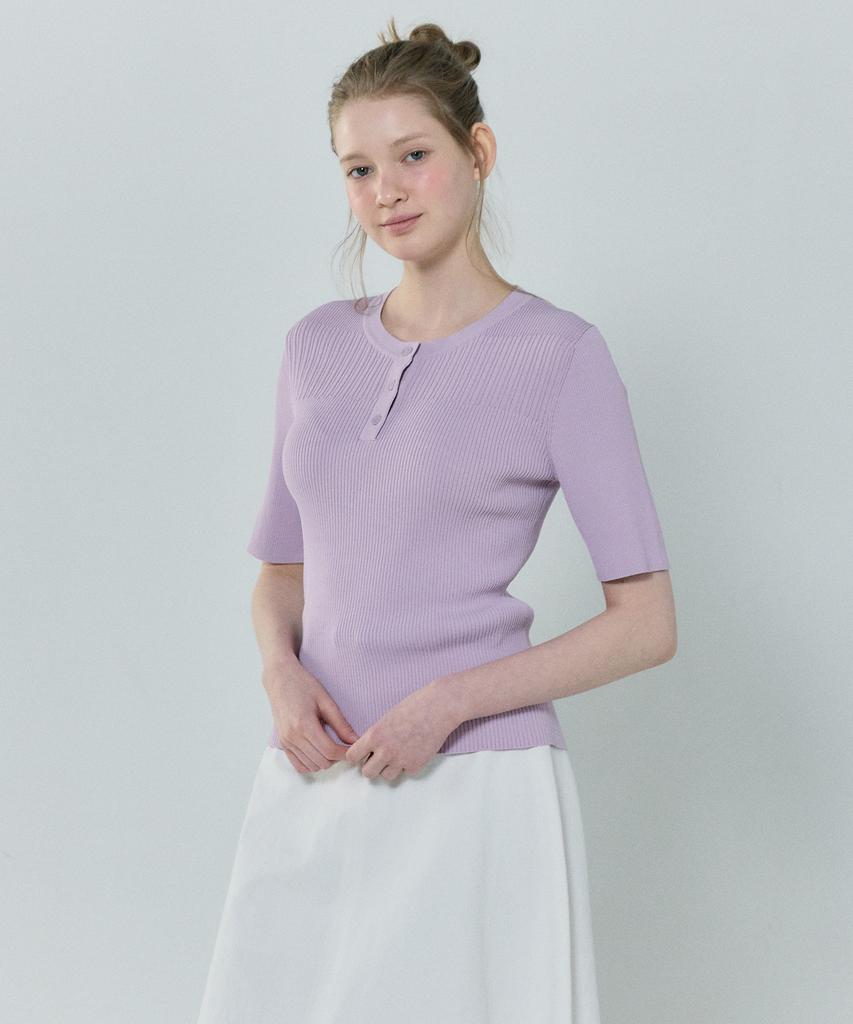 BASIC HOUSE Women'S Rayon Ribbed Short Sleeve Sweater Lavender Lzkt3204