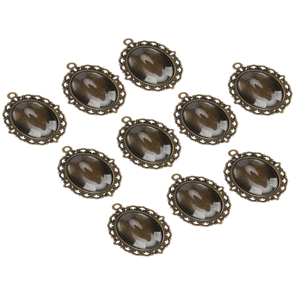 10 Sets Glass Patch Pendant Oval Trays Glass Cabochon Clear Dome Tiles DIY Jewelry Materials
