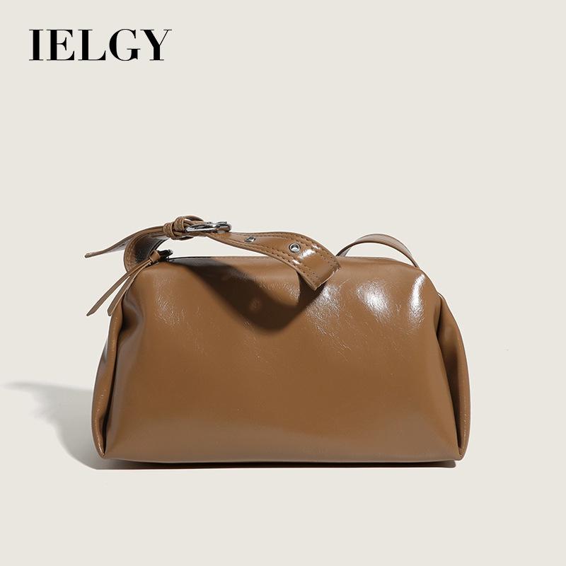 IELGY Женская сумка-подушка из текстурированной масляно-вощеной кожи однотонного цвета, глянцевая сумка через подмышку, сумка-мессенджер через плечо