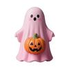 Halloween Ghost Ornament Mini Ghost Statue Pink Halloween Ghost Figurine Set with Pumpkin Decoration Resin Tabletop Decoration