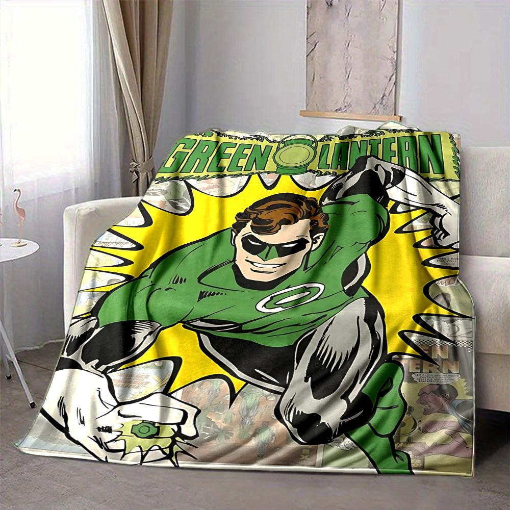 1pc Green Lantern Blanket Lightweight Flannel Throw For Sofa, Bed, Travel, Camping, Livingroom, Office, Couch, Chair, And Bed