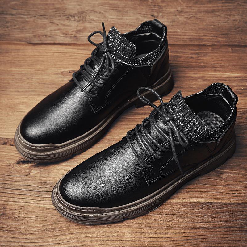 Модная кожаная повседневная мужская обувь Удобные кроссовки Модная обувь Обувь для ходьбы Зимние ботинки На шнуровке Мужская вулканизированная кожаная обувь