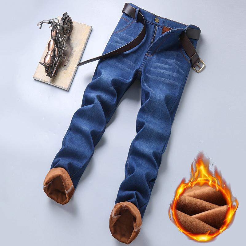 Мужские джинсы деним осень и зима плюшевые утолщенные свободные прямые большие размеры теплые рабочие повседневные длинные брюки