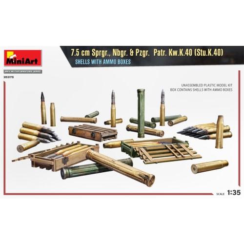 Miniart 1/35 Scale 7.5cm Sprgr., Nbgr., Pzgr. Patr. Kw.K.40 (Stu.K.40) Shell and Ammunition Box Plastic Model Kit MA35375