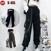 Women's Gothic Fashion High Waist Elastic Waist Overalls Punk Chain Hip Hop Pants Casual Street Tech Wear Plus Size S-4XL