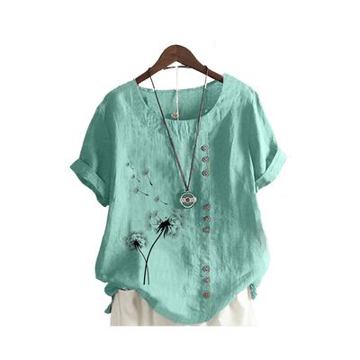 Женская свободная рубашка большого размера, женская повседневная блузка с круглым воротником и принтом, летняя мода, короткий рукав, топ