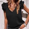 Модная новая повседневная рубашка с V-образным вырезом и оборками, женская летняя блузка без рукавов для женщин, элегантные винтажные однотонные простые женские блузки и топы 24664