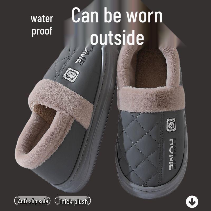 Зимние водонепроницаемые хлопковые тапочки 2025 года: Обувь для помещений и улицы с толстой подошвой, нескользящая, закрывающая пятку, для мужчин и женщин