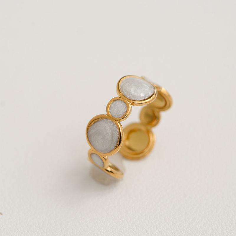 Stainless Steel French White Enamel Rings For Women Drip Glaze Romantic Elegent Girl Ring Daily Wear Sweet Y2K Jewelry No Fading