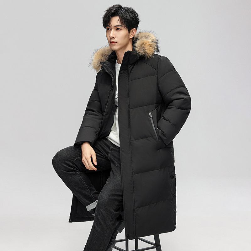 Winter Down Jacket Men's Long Over-knee Thickened Warm Hooded Jacket Couple