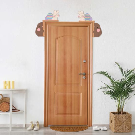 1/2Pcs Easter Bunny Door Corner Decoration Farmhouse Rustic Cartoon Rabbit Door Frame Sign Front Door Edge Topper Ornament