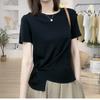 Ice Silk Front Shoulder Short-sleeved T-shirt Women's 2025 Summer New Loose and Thin Irregular Hem Hidden Button Chic Top