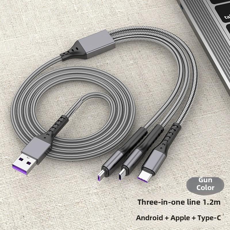 3 в 1 кабель для быстрой зарядки 5A плетеный USB-кабель с разъемом Lightning Type-C Micro USB совместимый с телефонами iPhone Android универсальный зарядный шнур 1,2 м