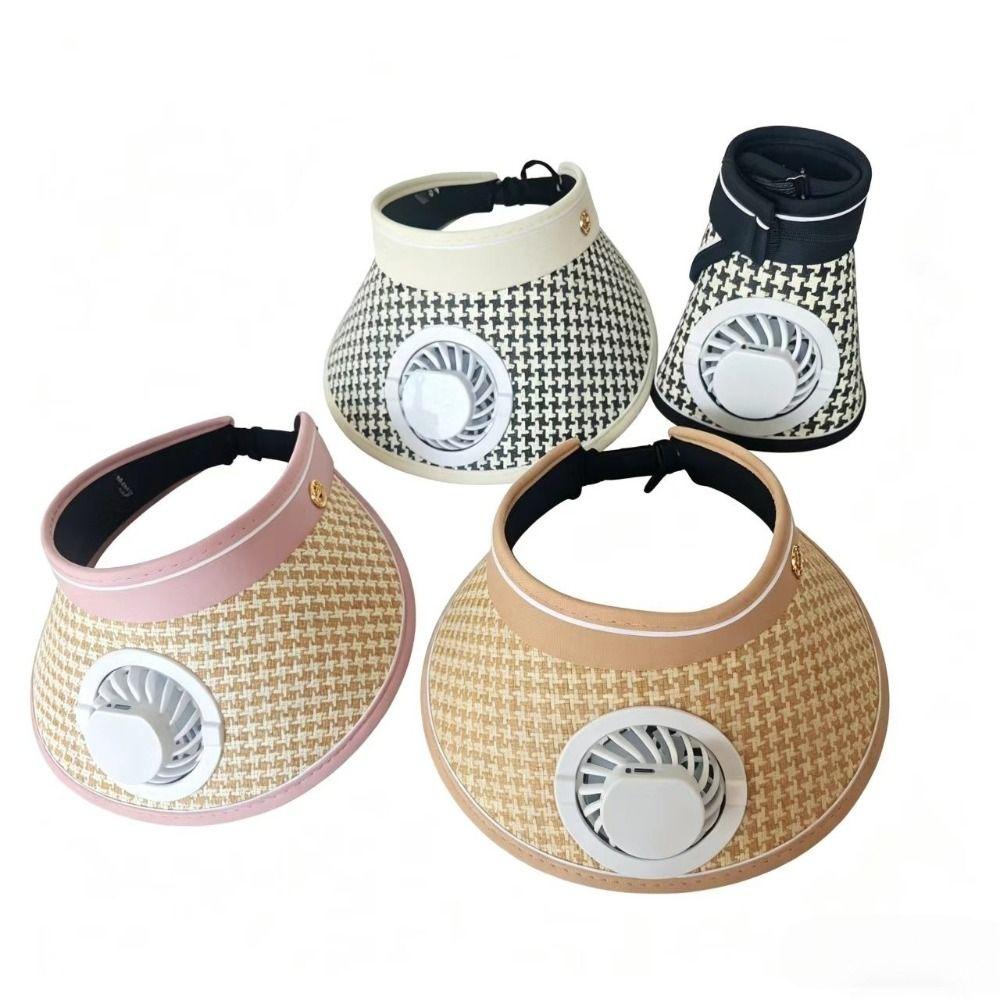 Breathable Sun Hat with Fan Wide Brim Summer Fan Visor Cap Sunscreen Empty Top Hat  Hot Weather