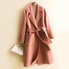 100% Wool Women Coat Autumn Woolen Coat Winter Wool Long Coats Cashmere Overcoat Belt Oversized