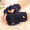 Women's Winter Windproof Plush Fingerless Flip Gloves - Thickened and Warm for Outdoor Use