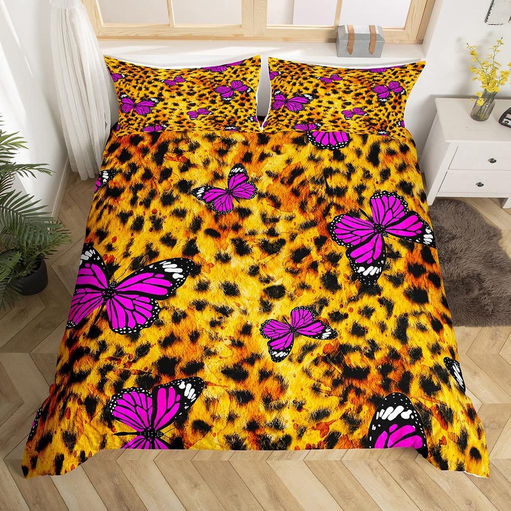 Комплект постельного белья с принтом гепарда King Queen, пододеяльник с бабочками, покрывало из меха животных, покрывало из полиэстера с принтом джунглей и дикой природы