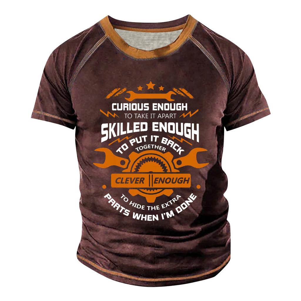 Мужская футболка реглан в стиле ретро с коротким рукавом и круглым вырезом с буквенным принтом, топы