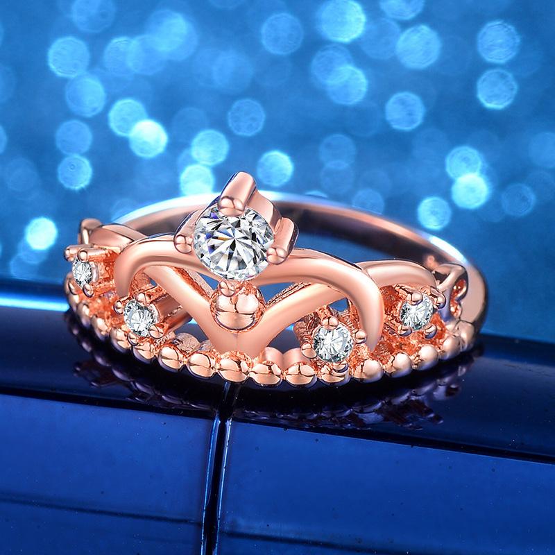 Универсальная корейская версия кольца Crown Rose Gold Ring с блестящим цирконием для женщин, персонализированные ювелирные изделия на заказ