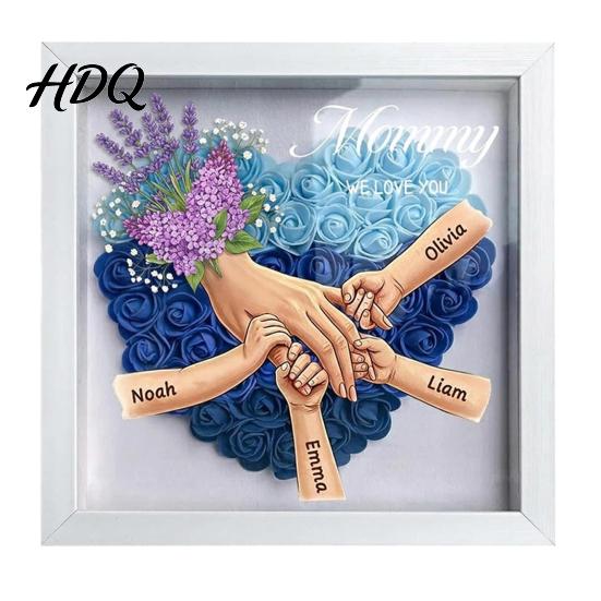 Personalized Family Keepsake Mommy Holding Hands Shadow Box with Ring And Manicure Custom Mother