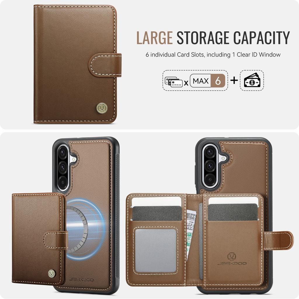 For Samsung Galaxy A36 5G Case JEEHOOD J09 RFID Blocking Card Holder Leather Back Phone Cover Magnetic Case