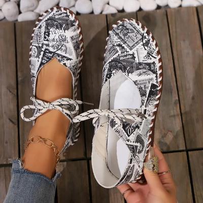 Модные женские туфли на плоской подошве 2024 года, осень, новые трендовые повседневные туфли с граффити для женщин, мягкие и удобные туфли для ходьбы на открытом воздухе, Zapatos De Mujer