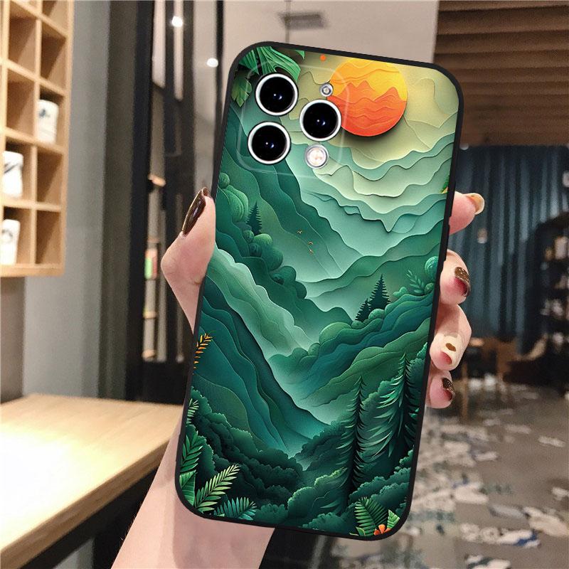 Landscape Mountain Moon Tree Phone Case For iphone 17 Pro Max Air 16 15 14 13 Pro Max 15 16 Pro 15Plus