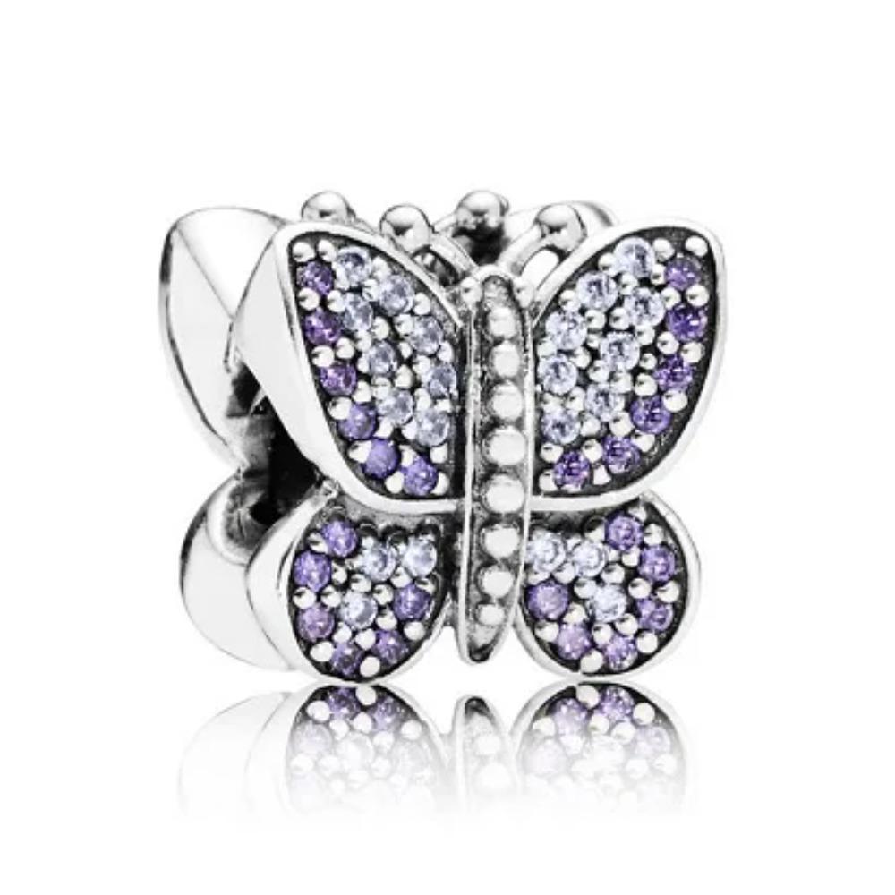 925 Silver Plated Blue Butterfly Charm Bead for DIY Jewelry Making Fit Bracelet Women Fashion Pendant