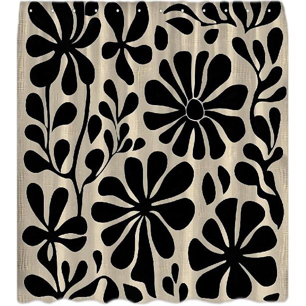 Черная Бохо Цветочная Шторка для Душа Ретро Абстрактные Цветы Листья Милое Растение Винтажная Эстетика Современная Крутая Рустикальная Мид-сенчури Искусство Ванная Комната Декор Шторка с