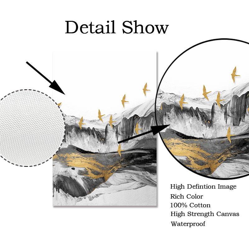 Скандинавский абстрактный художественный пейзаж, серый, золотой, комбинированная картина, настенная художественная картина, холст, печать плакатов для украшения гостиной