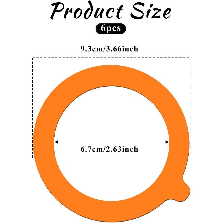 6Pcs Rubber Seals Rings for Glass Jars, Airtight Silicone Replacement Gasket for Jars Leak-proof Airtight Rubber Seal -3.7 Inches (Orange)