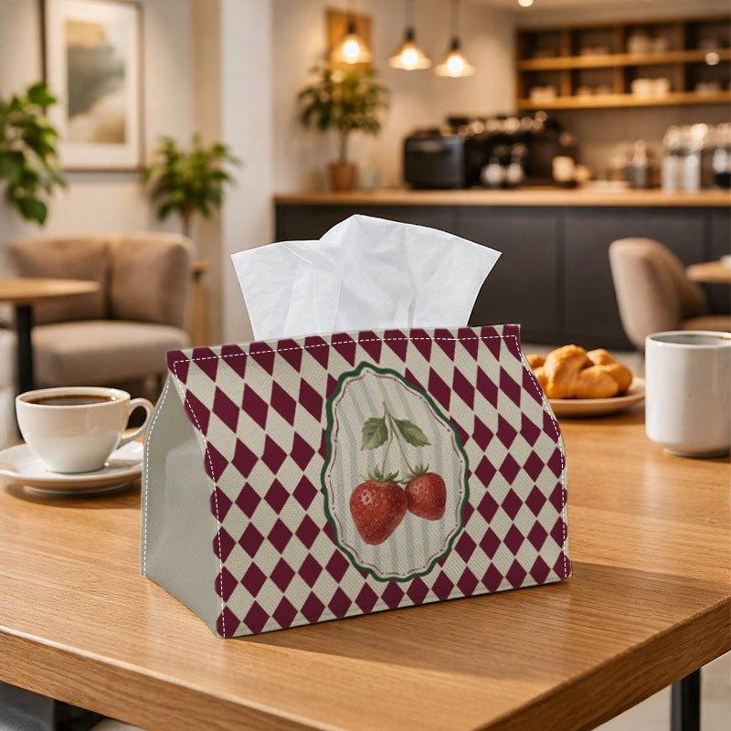 1pc Vintage Gingham Floral Tissue Box | Durable, Strawberry Checkered Pattern Suitable for Living Room Accent, Bedroom Decor, Encouragement Gifts, Wor